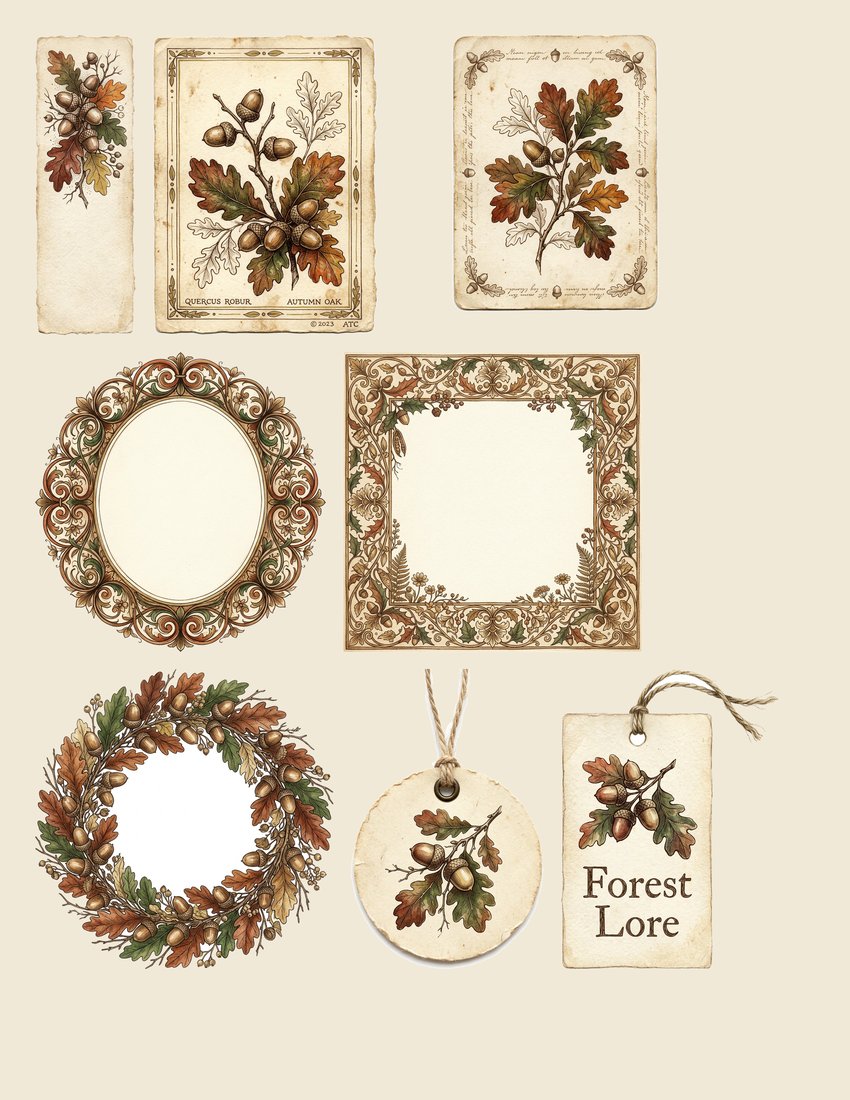 Acorn & Oak Junk Journal Kit | Autumn Woodland Ephemera | Digital Download