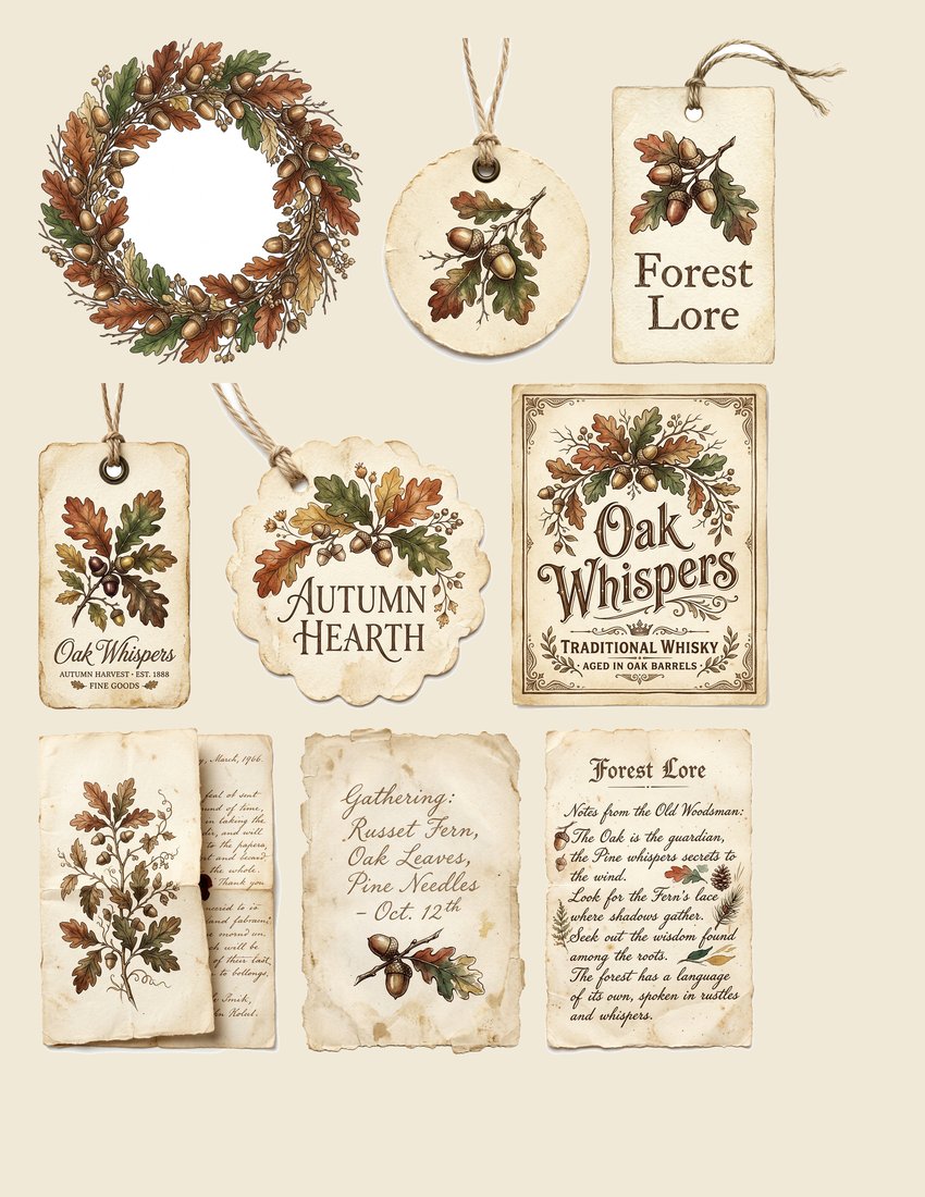 Acorn & Oak Junk Journal Kit | Autumn Woodland Ephemera | Digital Download