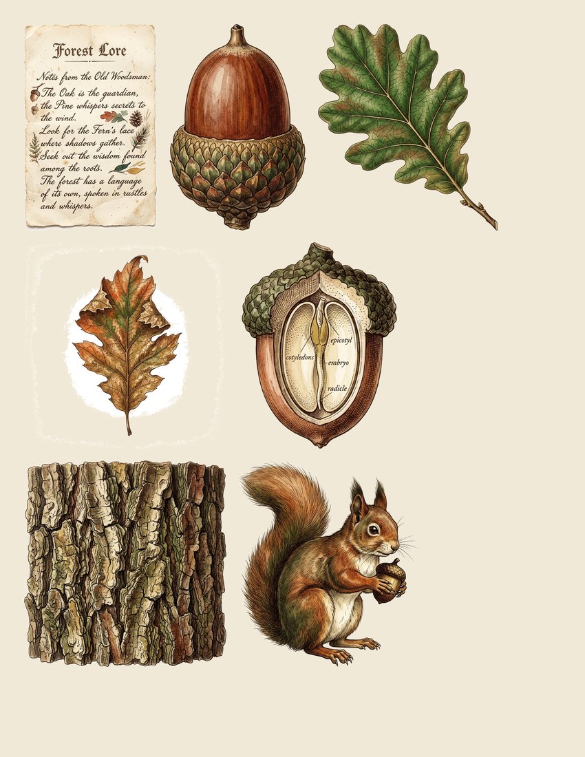 Acorn & Oak Junk Journal Kit | Autumn Woodland Ephemera | Digital Download