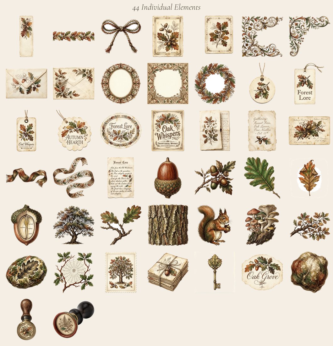 Acorn & Oak Junk Journal Kit | Autumn Woodland Ephemera | Digital Download