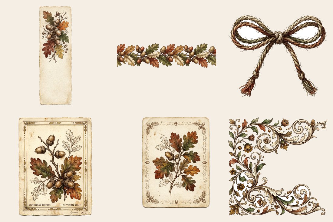 Acorn & Oak Junk Journal Kit | Autumn Woodland Ephemera | Digital Download