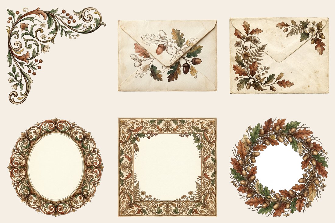 Acorn & Oak Junk Journal Kit | Autumn Woodland Ephemera | Digital Download