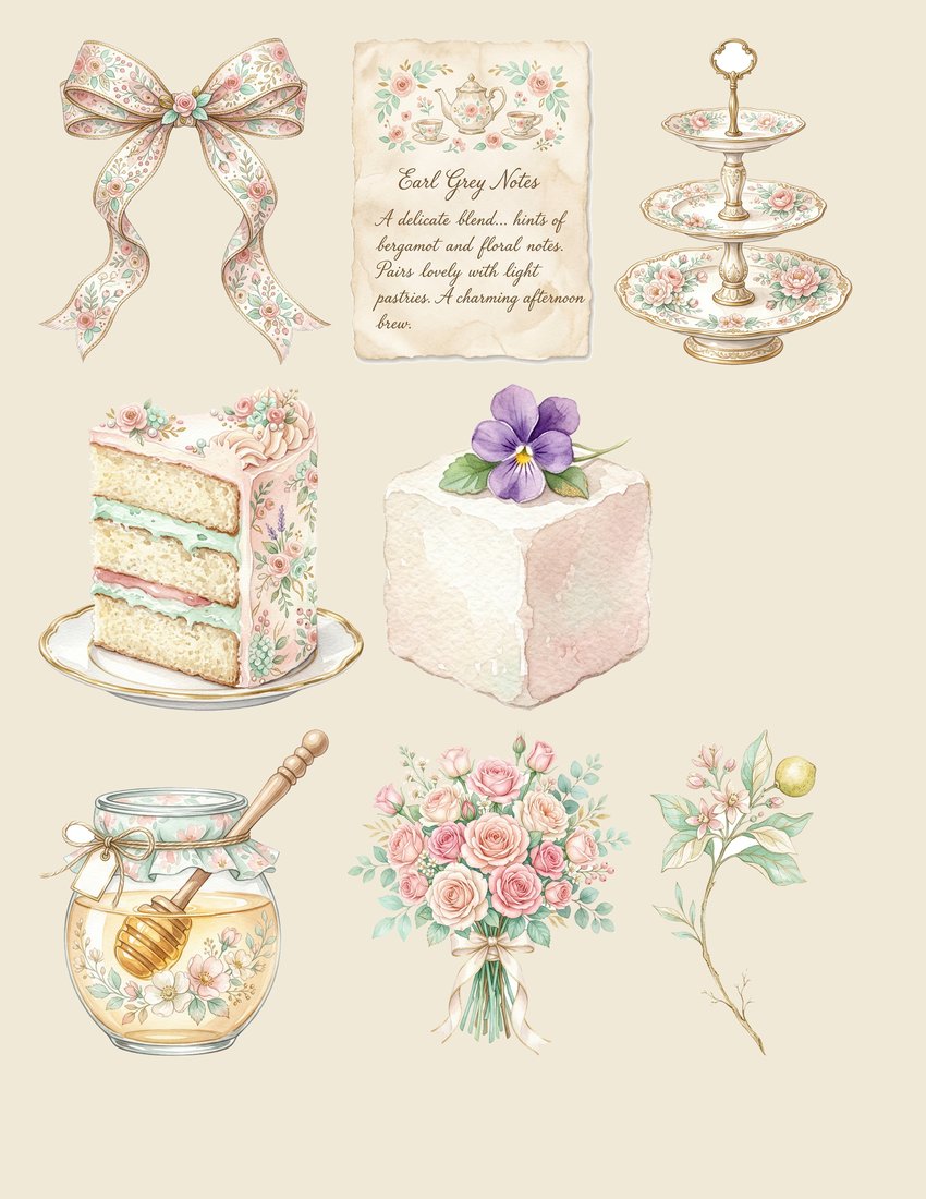 Afternoon Tea Party Junk Journal Kit | Vintage Floral Teacup Ephemera + Printable Sheets | Cottagecore | Digital Download