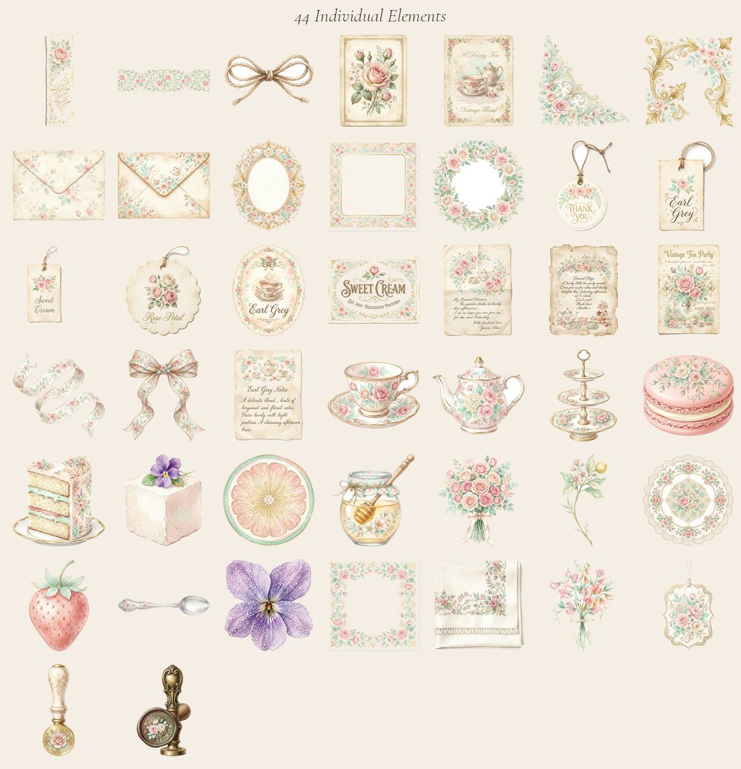 Afternoon Tea Party Junk Journal Kit | Vintage Floral Teacup Ephemera + Printable Sheets | Cottagecore | Digital Download