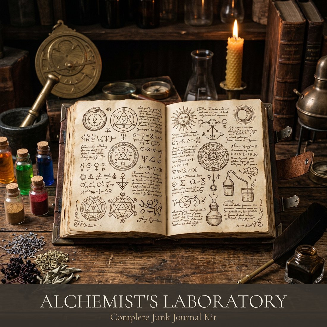 Alchemist's Laboratory Junk Journal Kit | Mystical Formulas & Vials Ephemera | Digital Download
