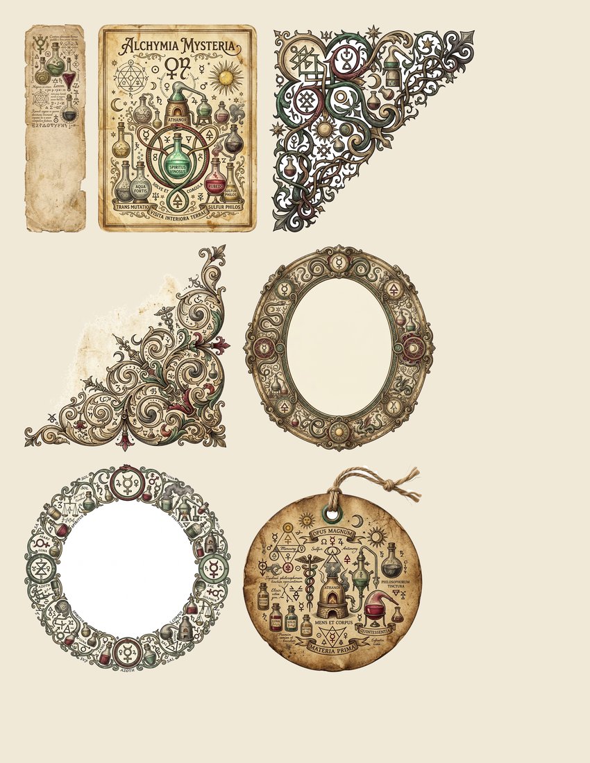 Alchemist's Laboratory Junk Journal Kit | Mystical Formulas & Vials Ephemera | Digital Download