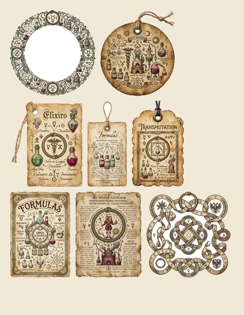 Alchemist's Laboratory Junk Journal Kit | Mystical Formulas & Vials Ephemera | Digital Download