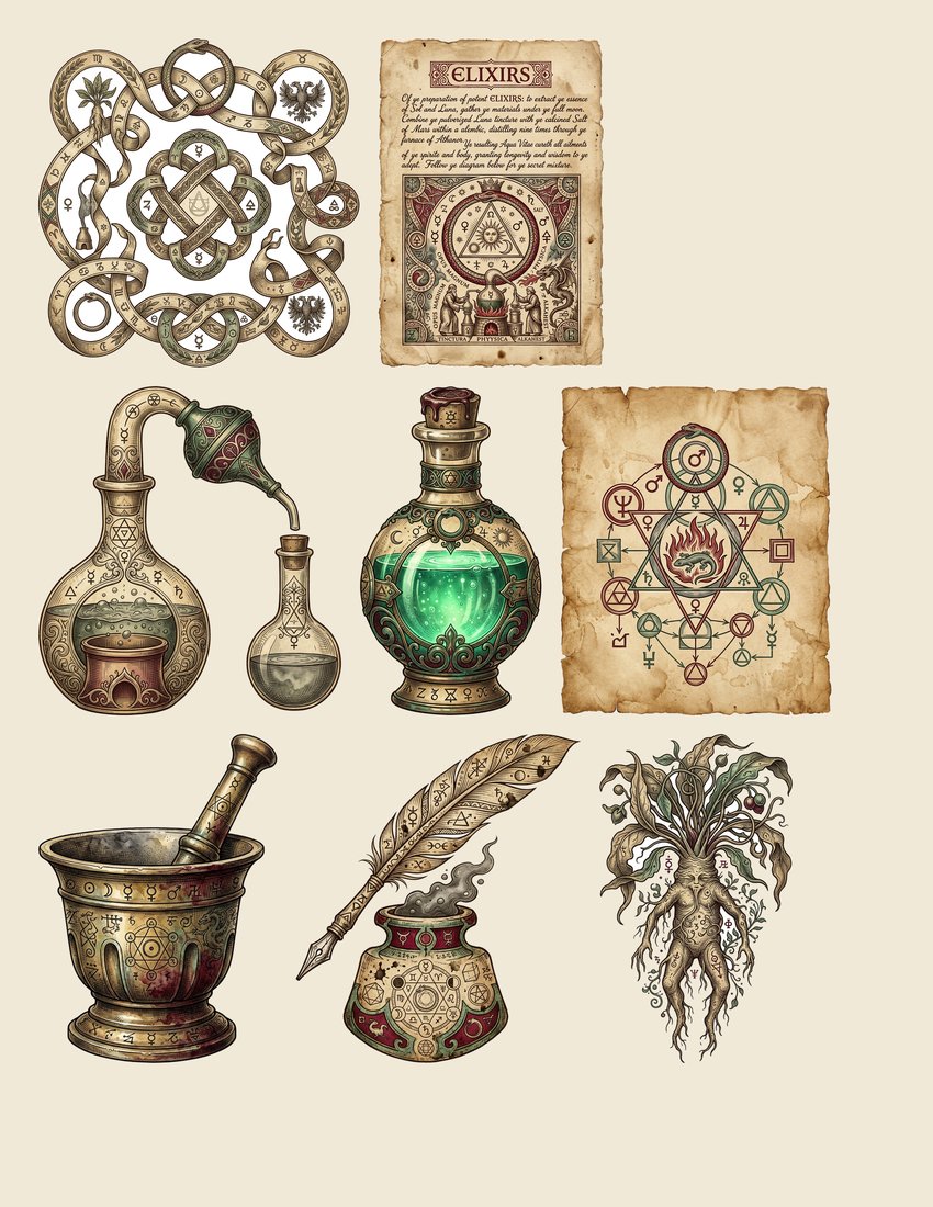 Alchemist's Laboratory Junk Journal Kit | Mystical Formulas & Vials Ephemera | Digital Download
