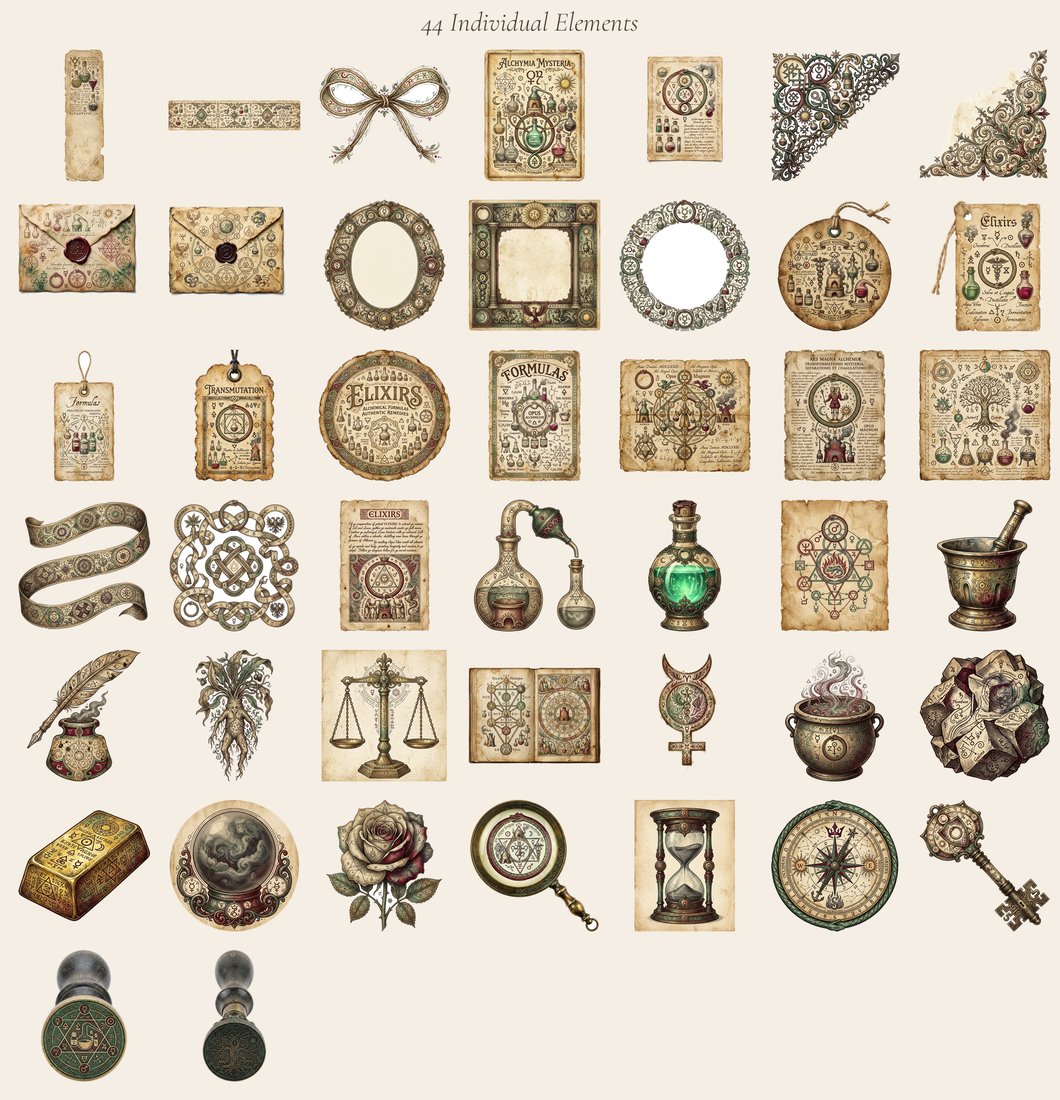 Alchemist's Laboratory Junk Journal Kit | Mystical Formulas & Vials Ephemera | Digital Download