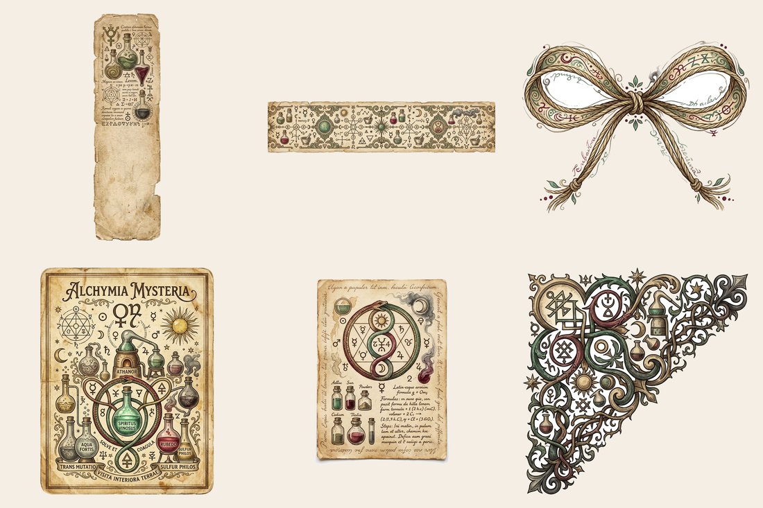 Alchemist's Laboratory Junk Journal Kit | Mystical Formulas & Vials Ephemera | Digital Download