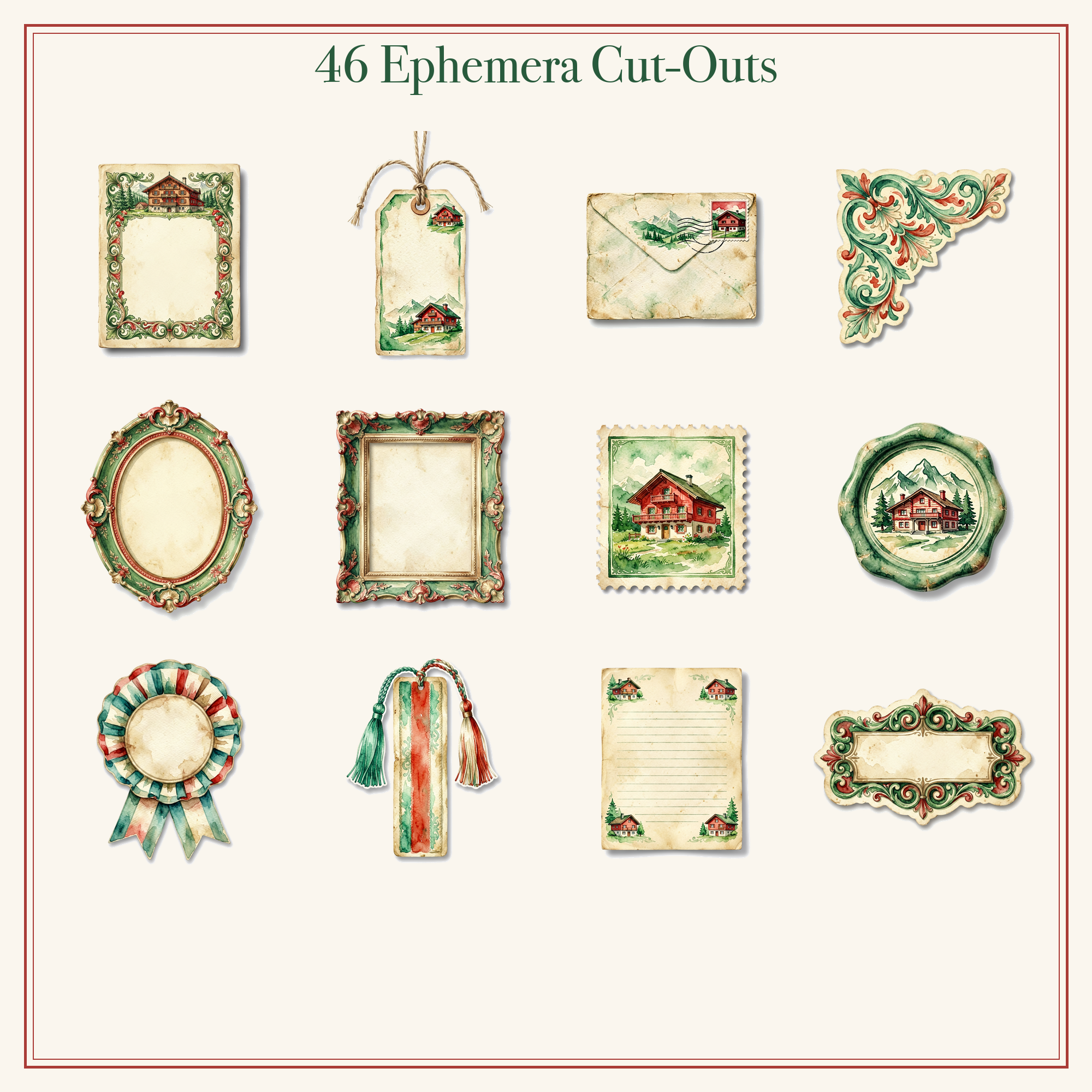 Alpine Swiss Chalet Junk Journal Kit | Mountain & Edelweiss Ephemera | Printable Cut-Outs | Digital Download