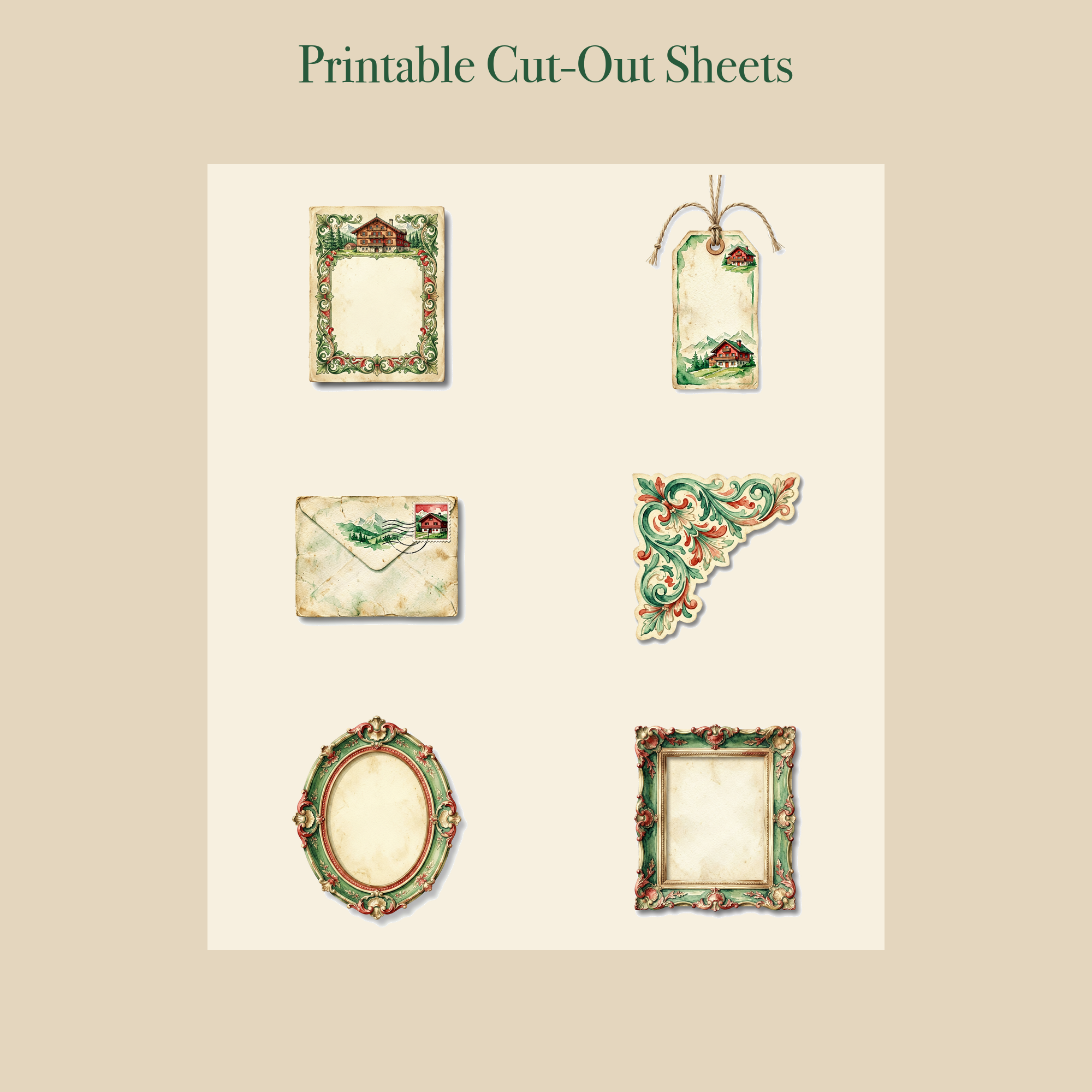 Alpine Swiss Chalet Junk Journal Kit | Mountain & Edelweiss Ephemera | Printable Cut-Outs | Digital Download