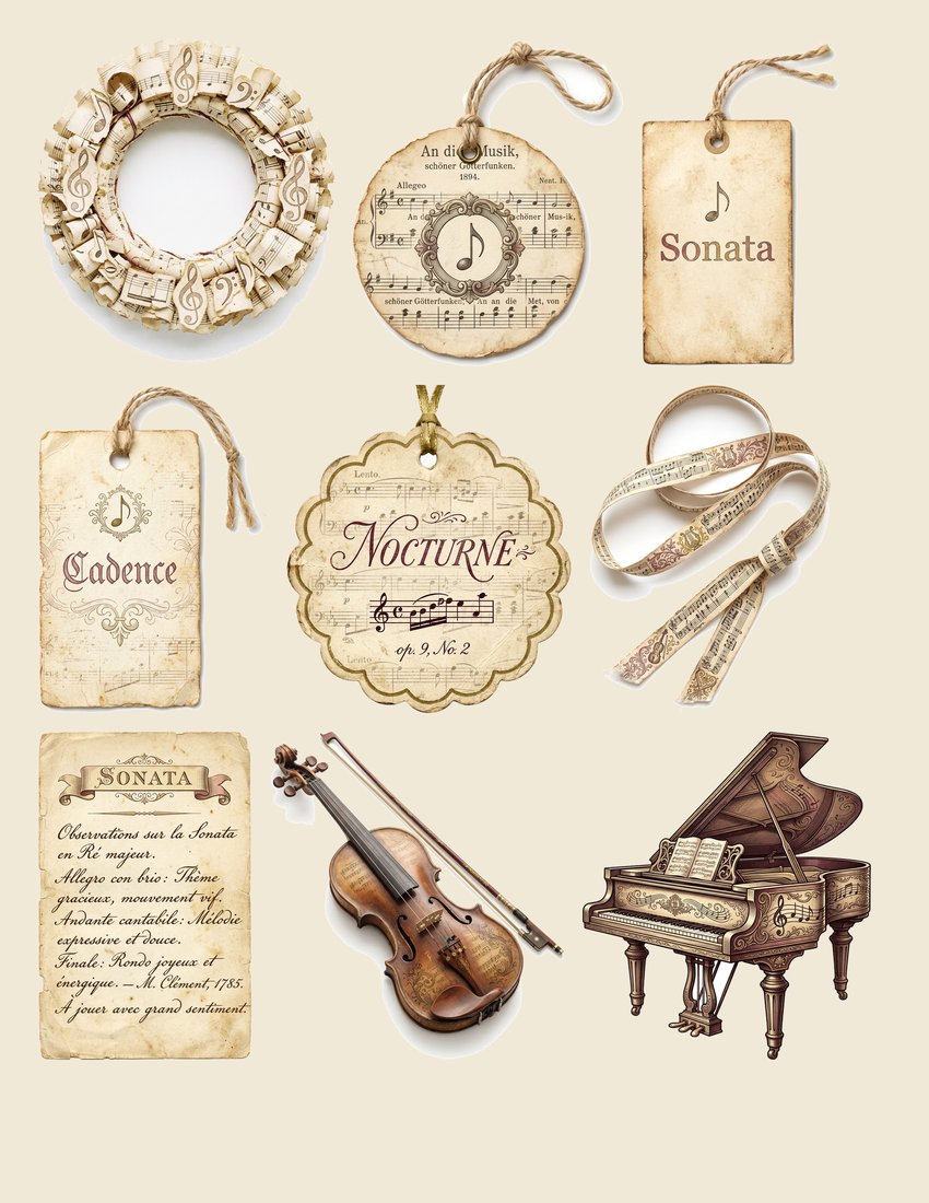 Antique Melody Music Junk Journal Kit | Vintage Sheet Music Instrument Ephemera + Printable Sheets | Digital Download