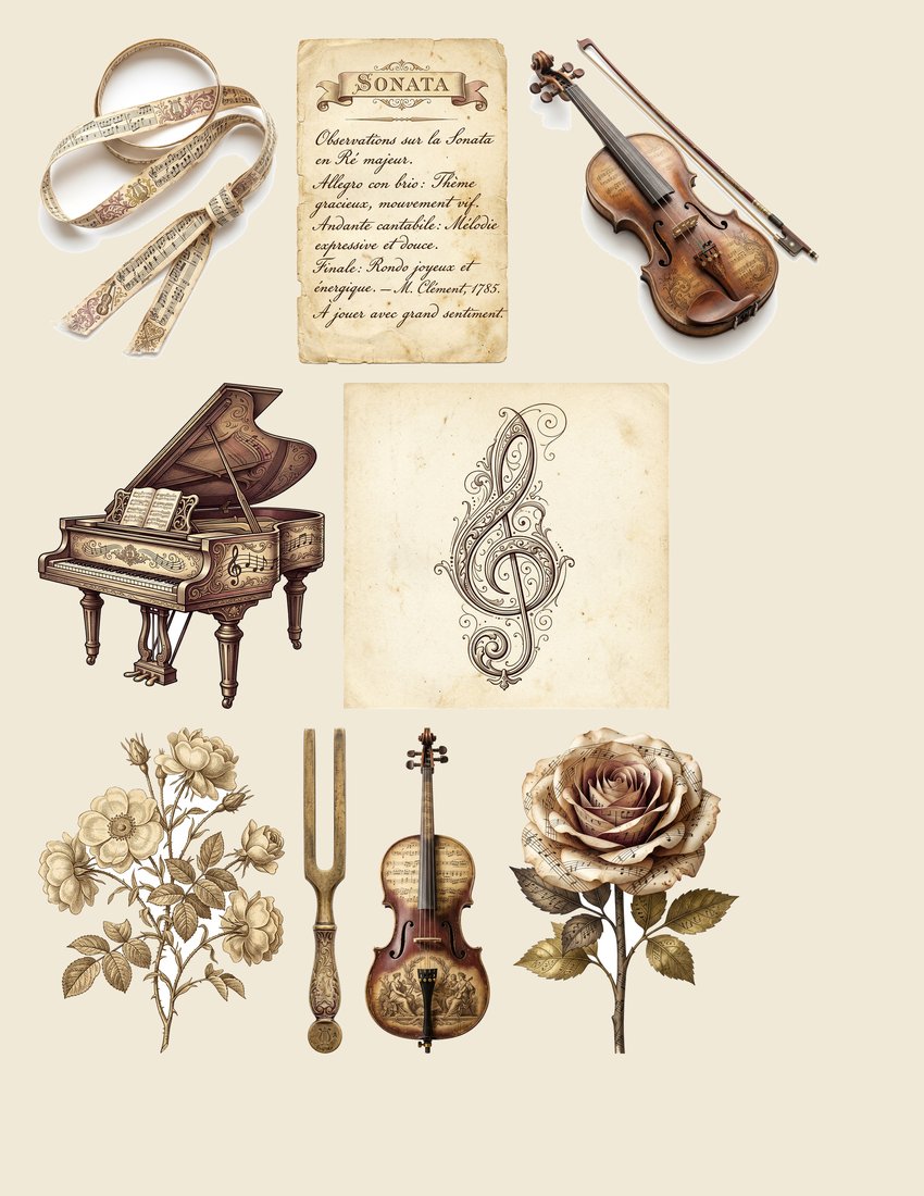 Antique Melody Music Junk Journal Kit | Vintage Sheet Music Instrument Ephemera + Printable Sheets | Digital Download