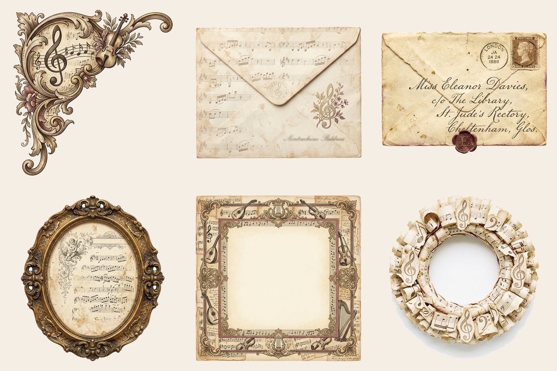Antique Melody Music Junk Journal Kit | Vintage Sheet Music Instrument Ephemera + Printable Sheets | Digital Download
