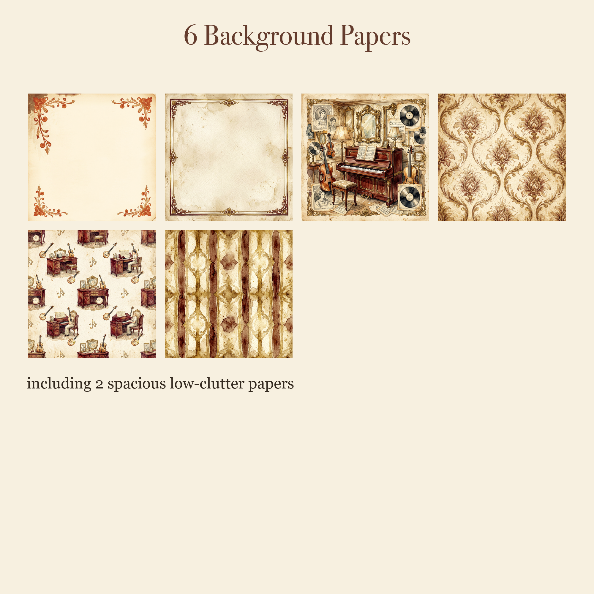 Antique Music Room Junk Journal Kit | Piano & Sheet Music Ephemera Papers | Printable Cut-Outs | Digital Download