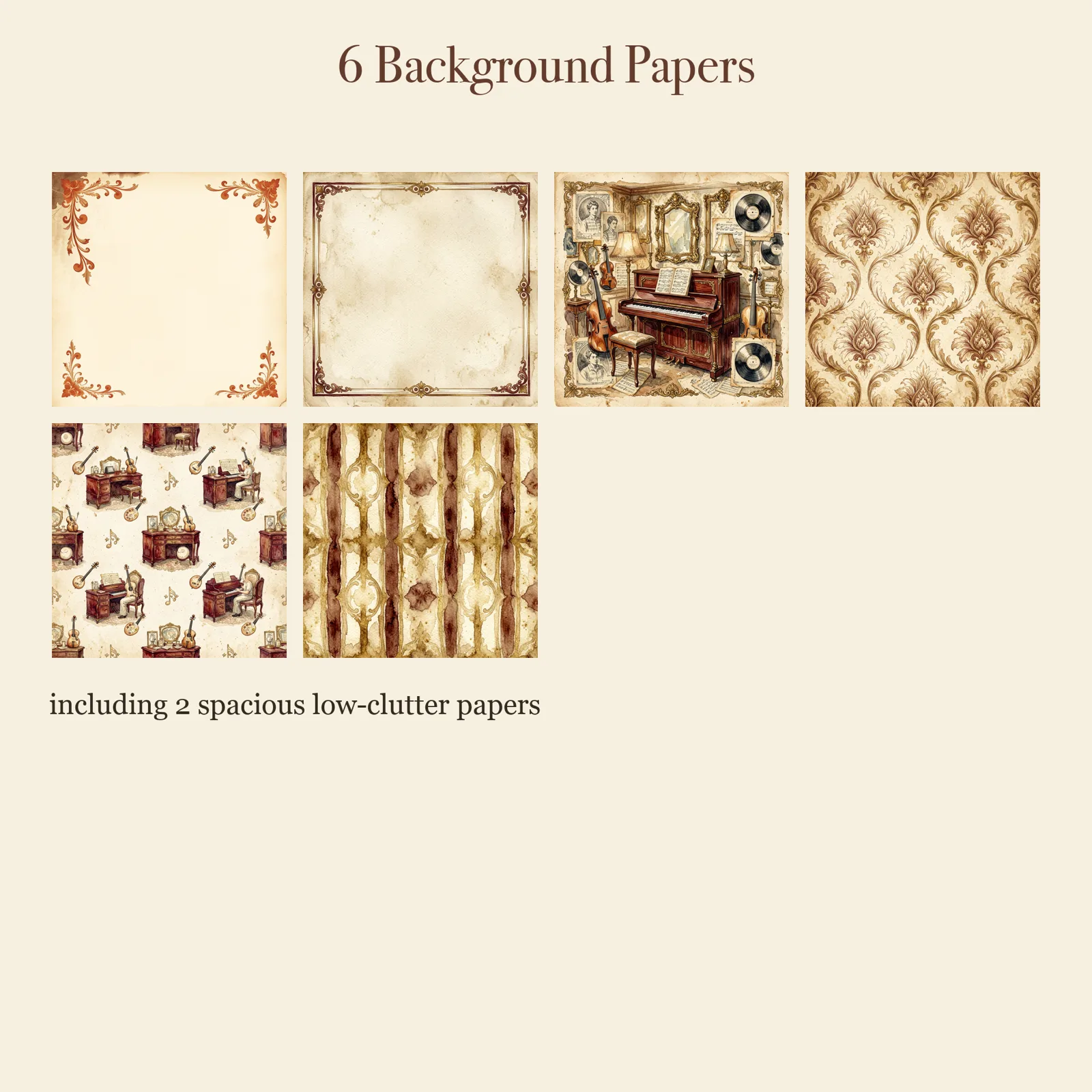 Antique Music Room Junk Journal Kit | Piano & Sheet Music Ephemera Papers | Printable Cut-Outs | Digital Download