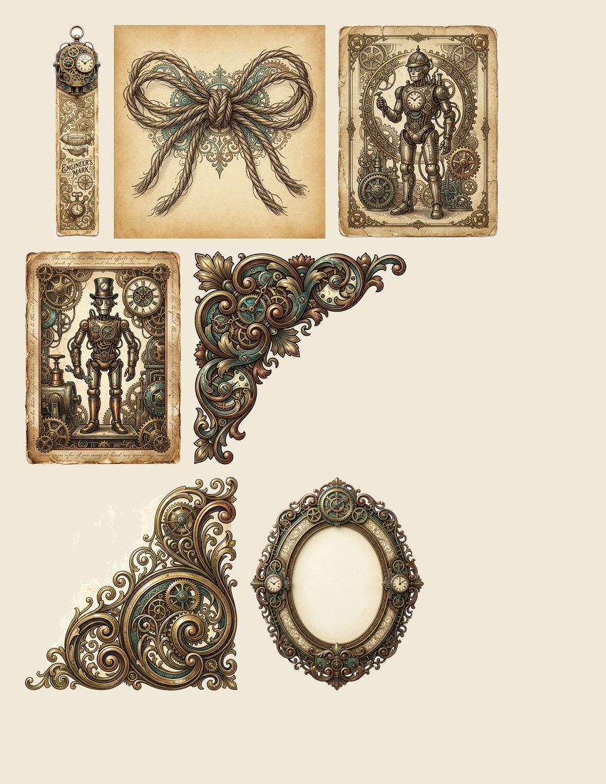 Automaton & Clockwork Junk Journal Kit | Steampunk Gears & Mechanisms | Digital Download