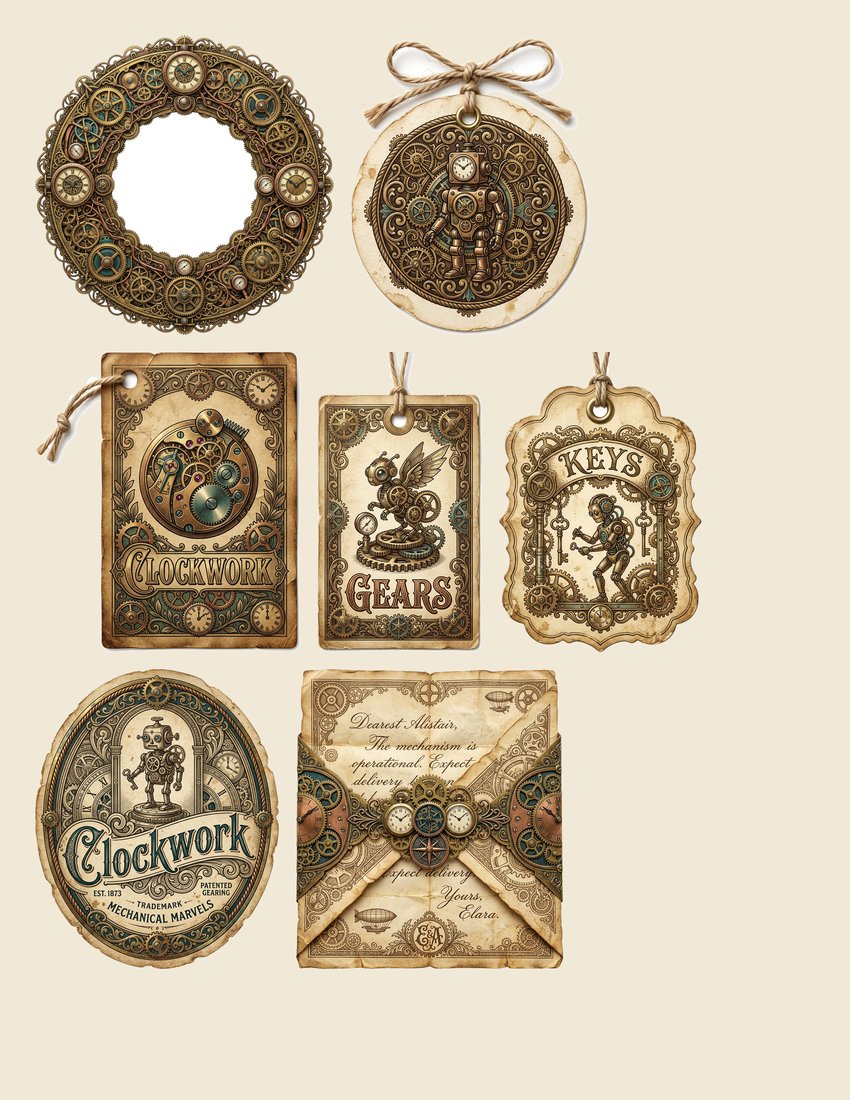 Automaton & Clockwork Junk Journal Kit | Steampunk Gears & Mechanisms | Digital Download