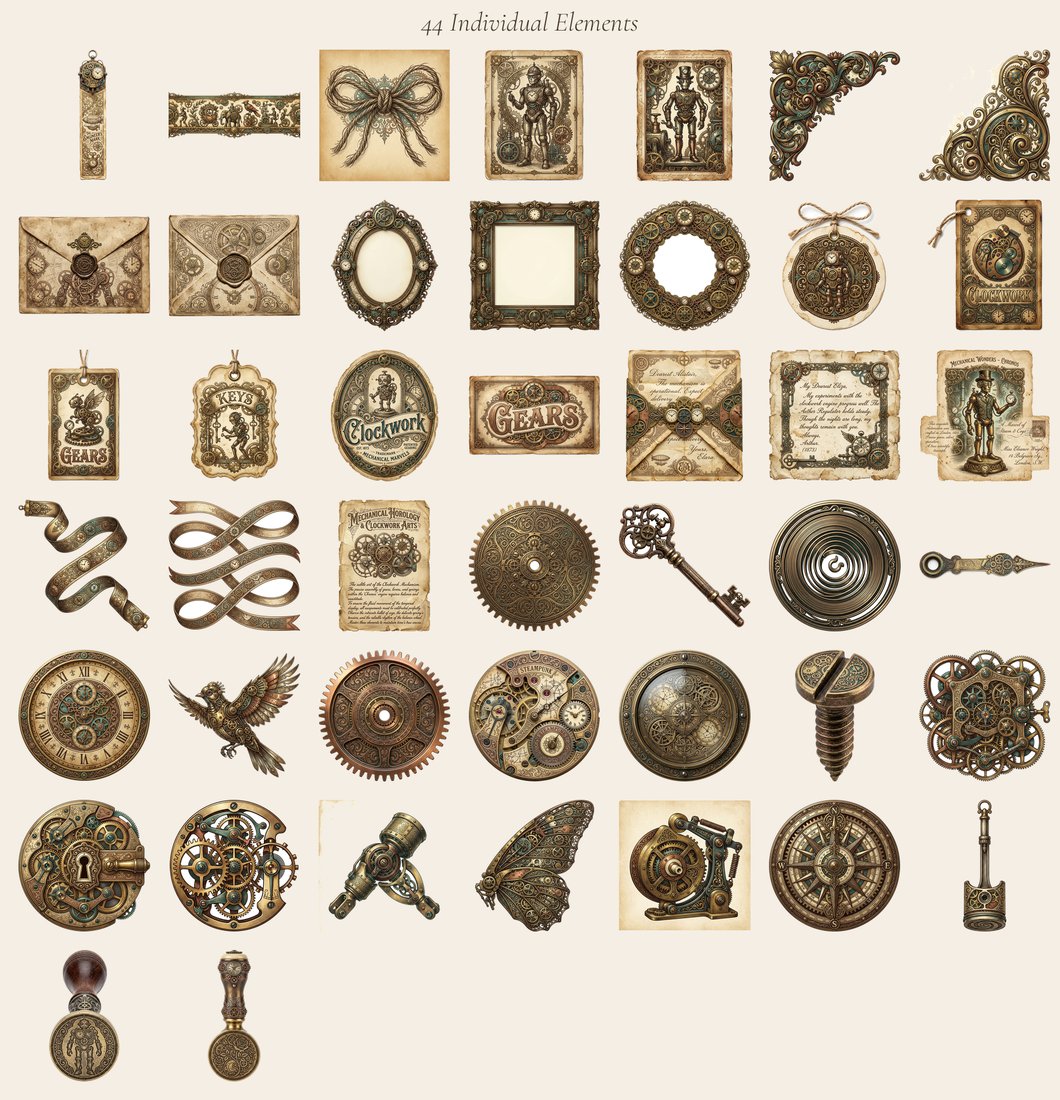 Automaton & Clockwork Junk Journal Kit | Steampunk Gears & Mechanisms | Digital Download