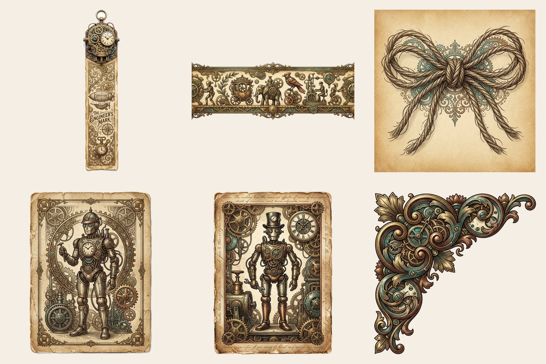 Automaton & Clockwork Junk Journal Kit | Steampunk Gears & Mechanisms | Digital Download