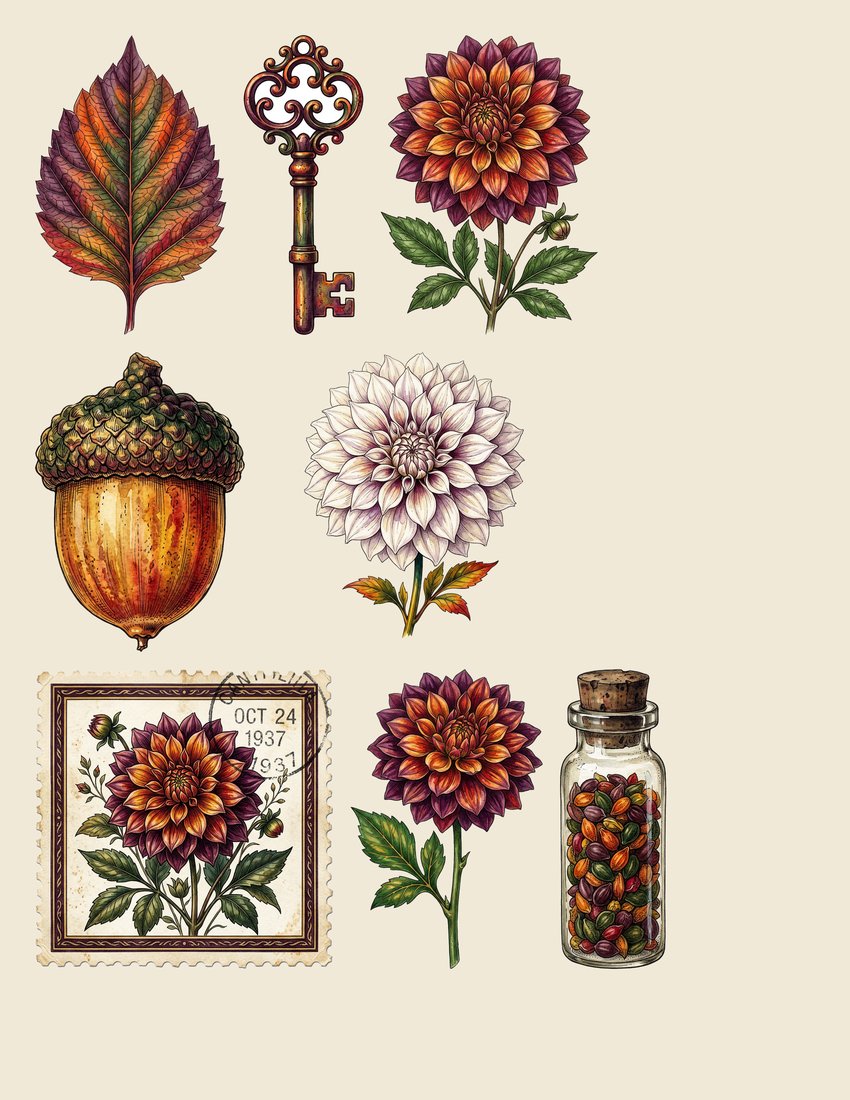 Autumn Dahlias Junk Journal Kit | Digital Download