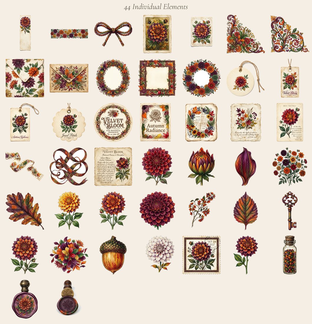 Autumn Dahlias Junk Journal Kit | Digital Download