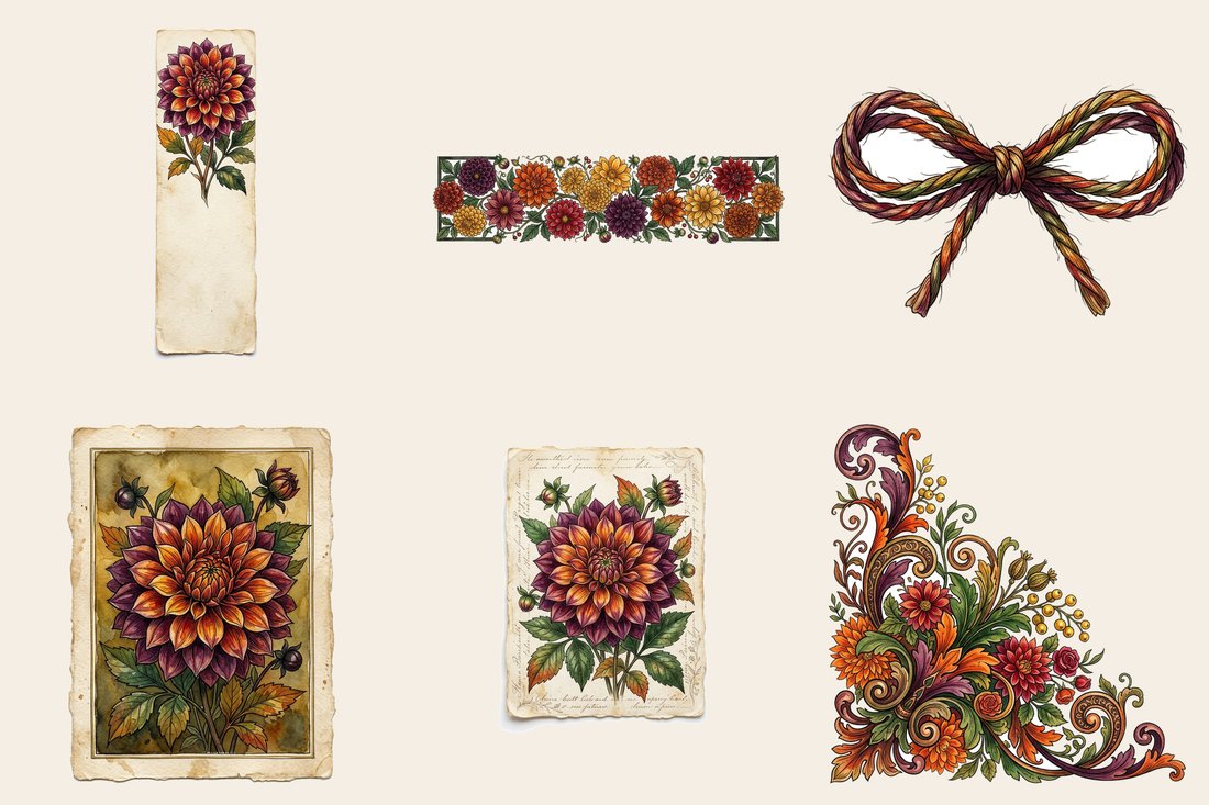 Autumn Dahlias Junk Journal Kit | Digital Download