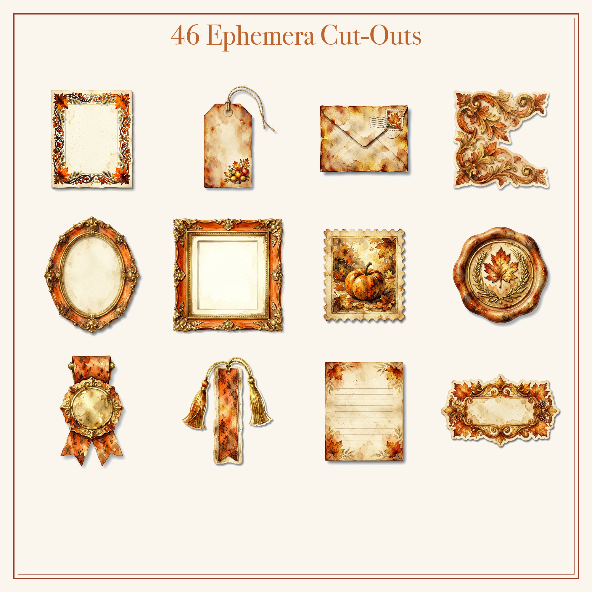 Autumn Harvest Junk Journal Kit | Pumpkin & Cornucopia Ephemera Papers | Printable Cut-Outs | Digital Download