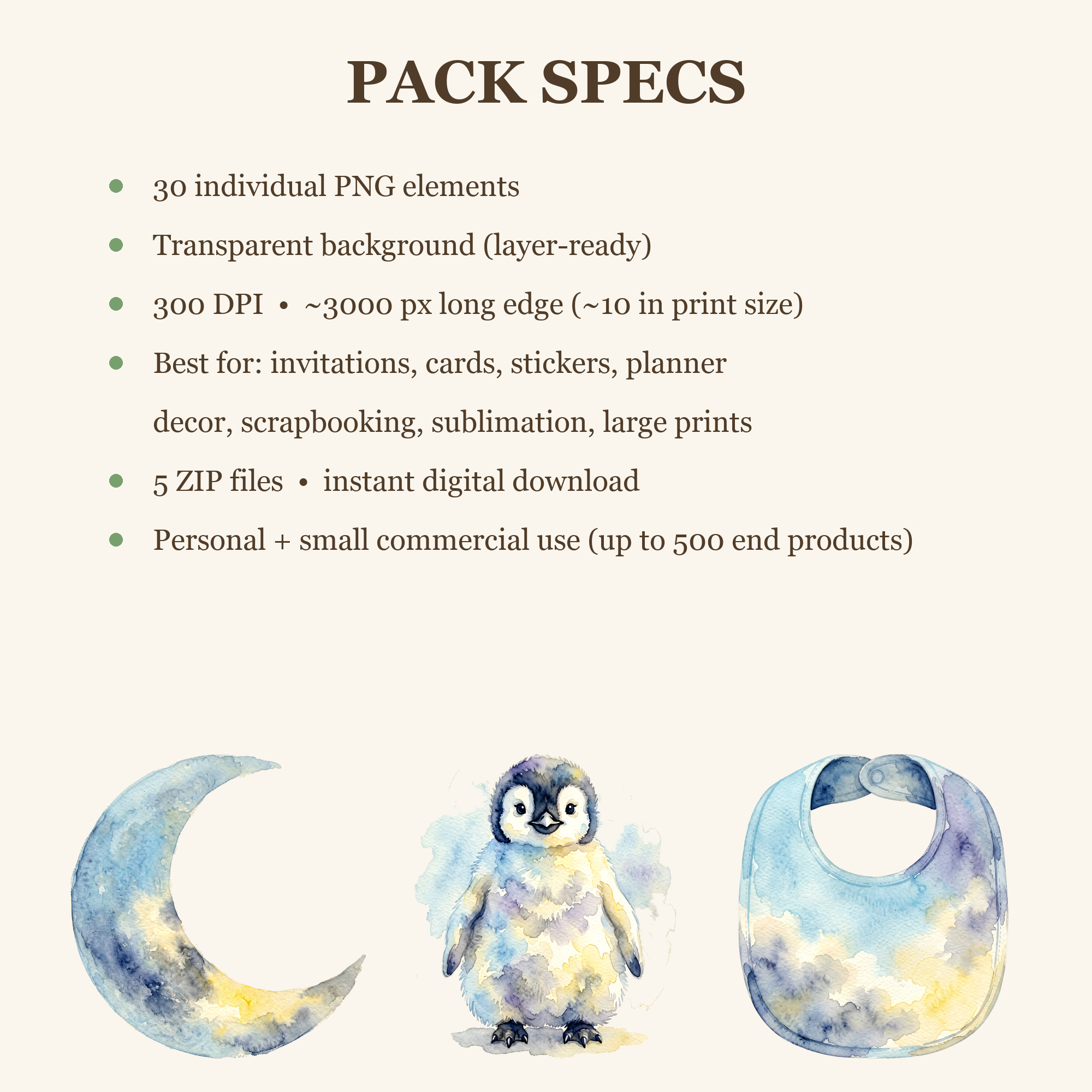 Watercolor Baby Boy Moon and Stars Nursery Clipart, 30 PNG, Transparent Background, Commercial Use, Digital Download