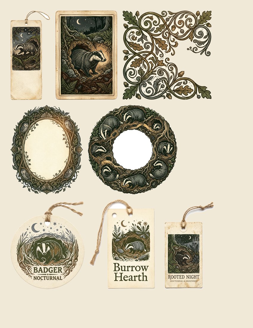 Badger & Burrow Nocturne Junk Journal Kit | Woodland Ephemera Printable Sheets | Digital Download