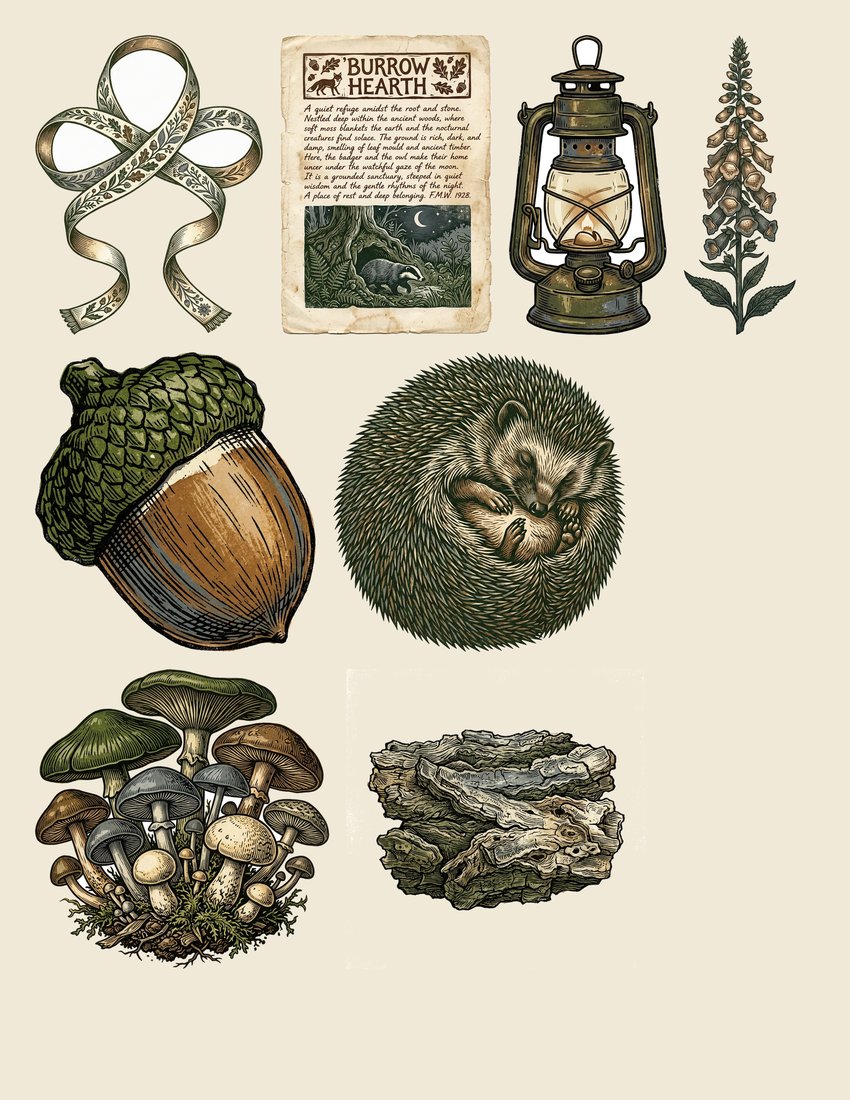 Badger & Burrow Nocturne Junk Journal Kit | Woodland Ephemera Printable Sheets | Digital Download