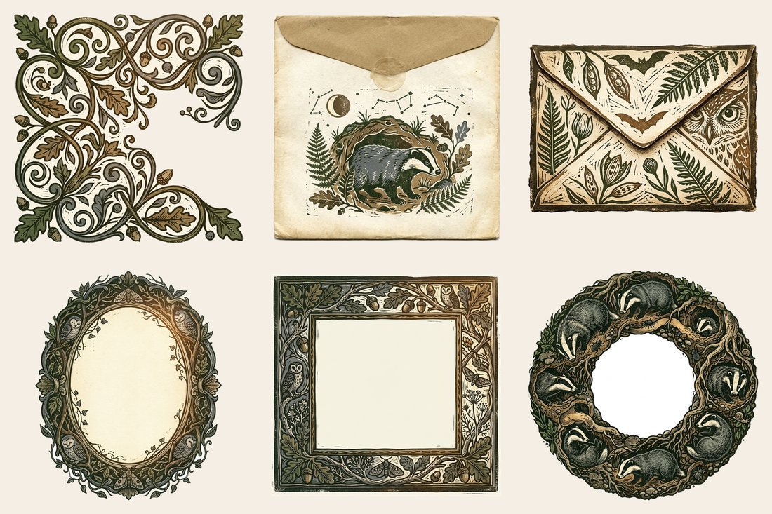 Badger & Burrow Nocturne Junk Journal Kit | Woodland Ephemera Printable Sheets | Digital Download