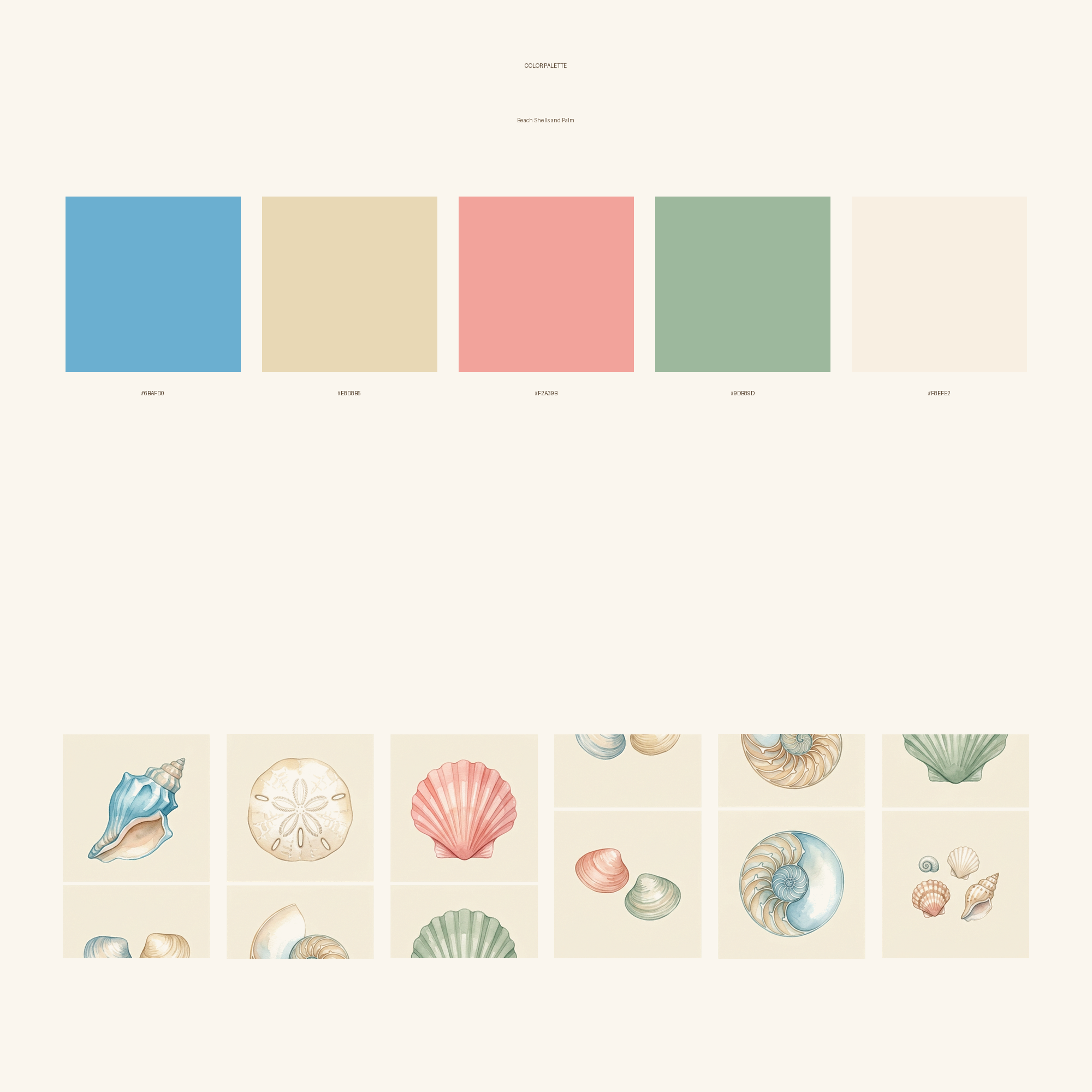 Watercolor Beach Shells and Palm Clipart, 30 PNG, Transparent Background, Commercial Use, Digital Download