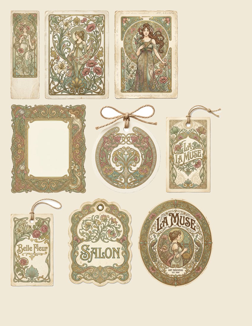 Belle Epoque Art Nouveau Junk Journal Kit | Vintage Mucha Ornate Floral Ephemera + Printable Sheets | Digital Download