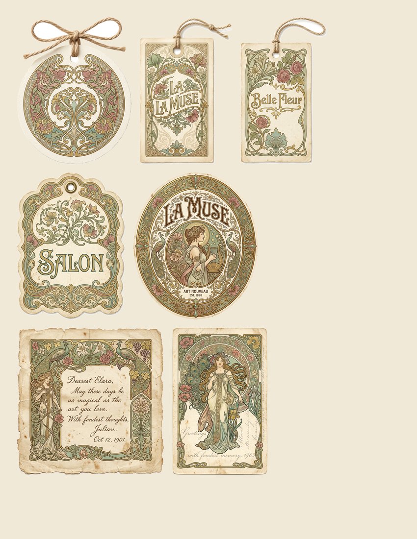 Belle Epoque Art Nouveau Junk Journal Kit | Vintage Mucha Ornate Floral Ephemera + Printable Sheets | Digital Download