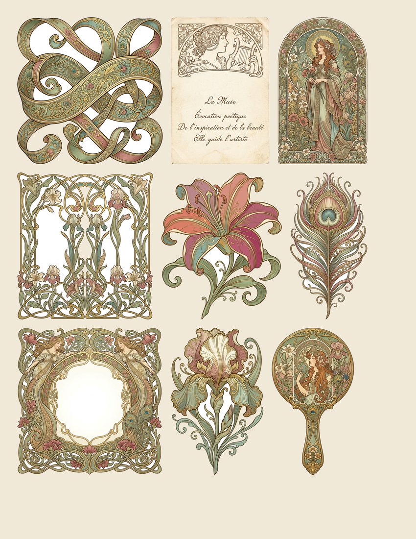 Belle Epoque Art Nouveau Junk Journal Kit | Vintage Mucha Ornate Floral Ephemera + Printable Sheets | Digital Download