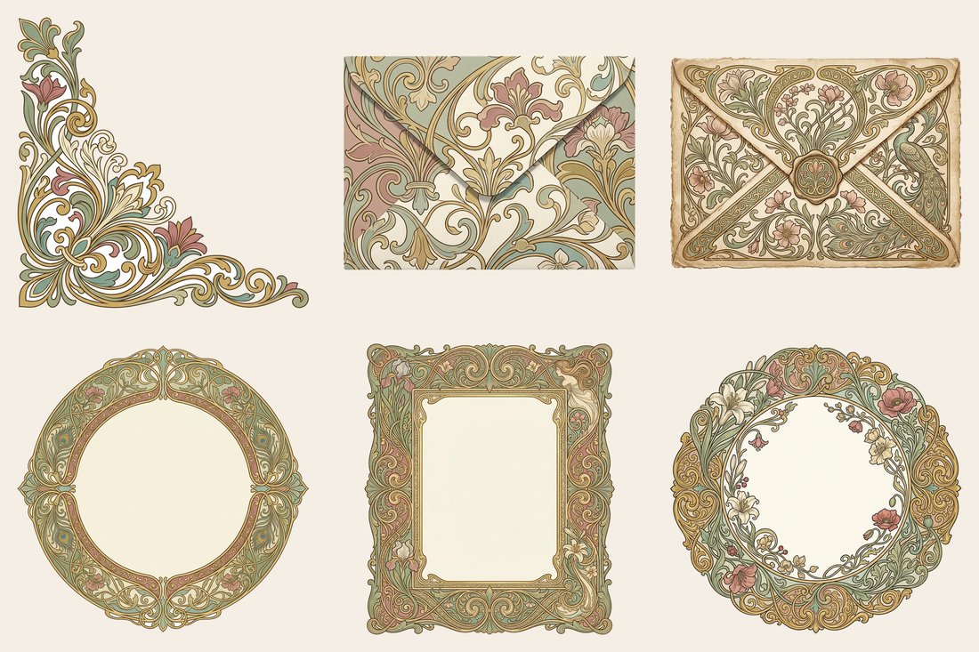 Belle Epoque Art Nouveau Junk Journal Kit | Vintage Mucha Ornate Floral Ephemera + Printable Sheets | Digital Download