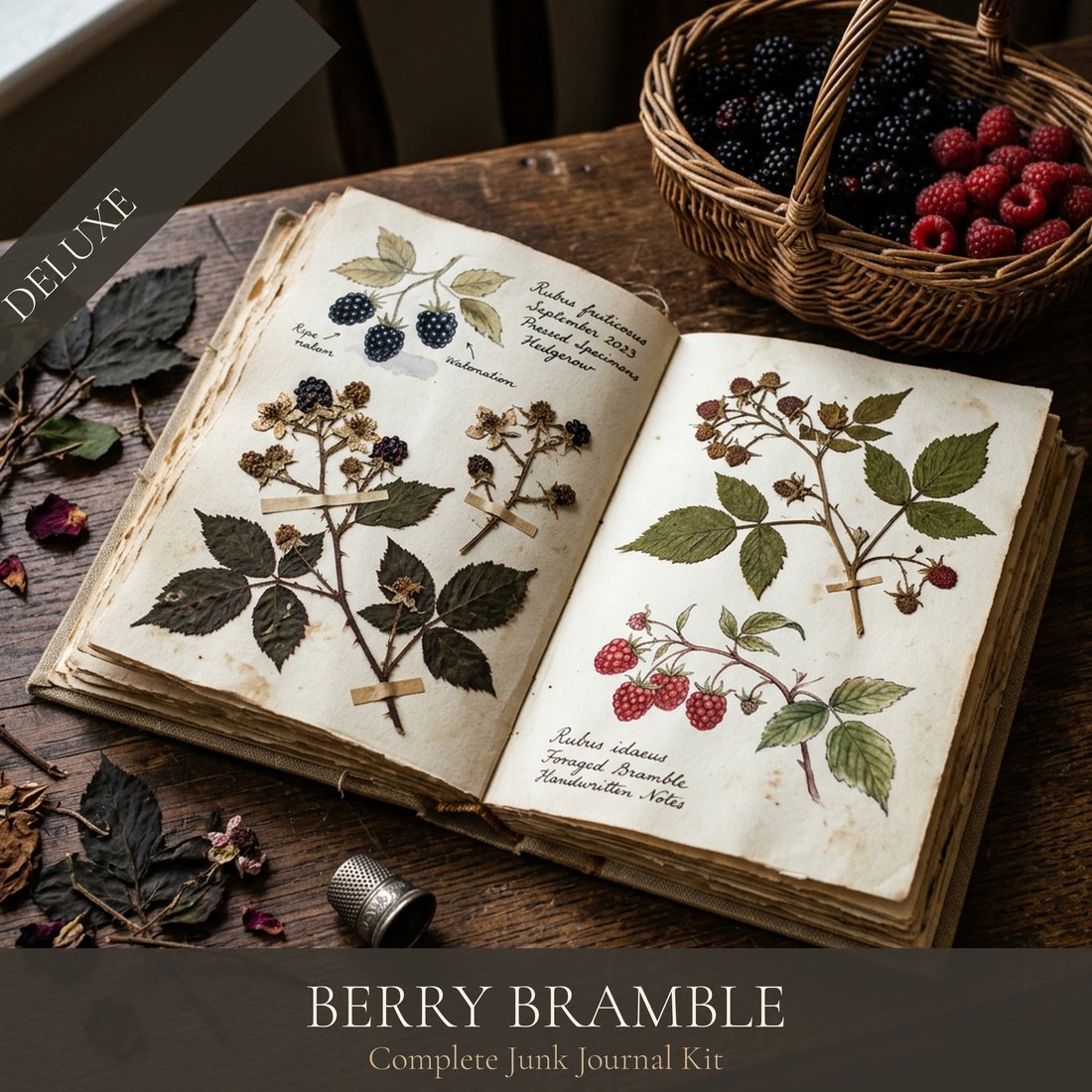 Berry Bramble Junk Journal Kit | Vintage Woodland Foraging Ephemera | Digital Download