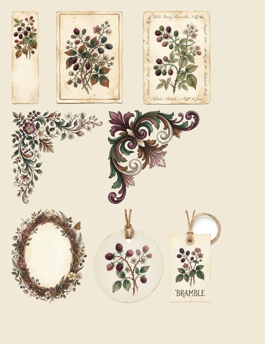 Berry Bramble Junk Journal Kit | Vintage Woodland Foraging Ephemera | Digital Download