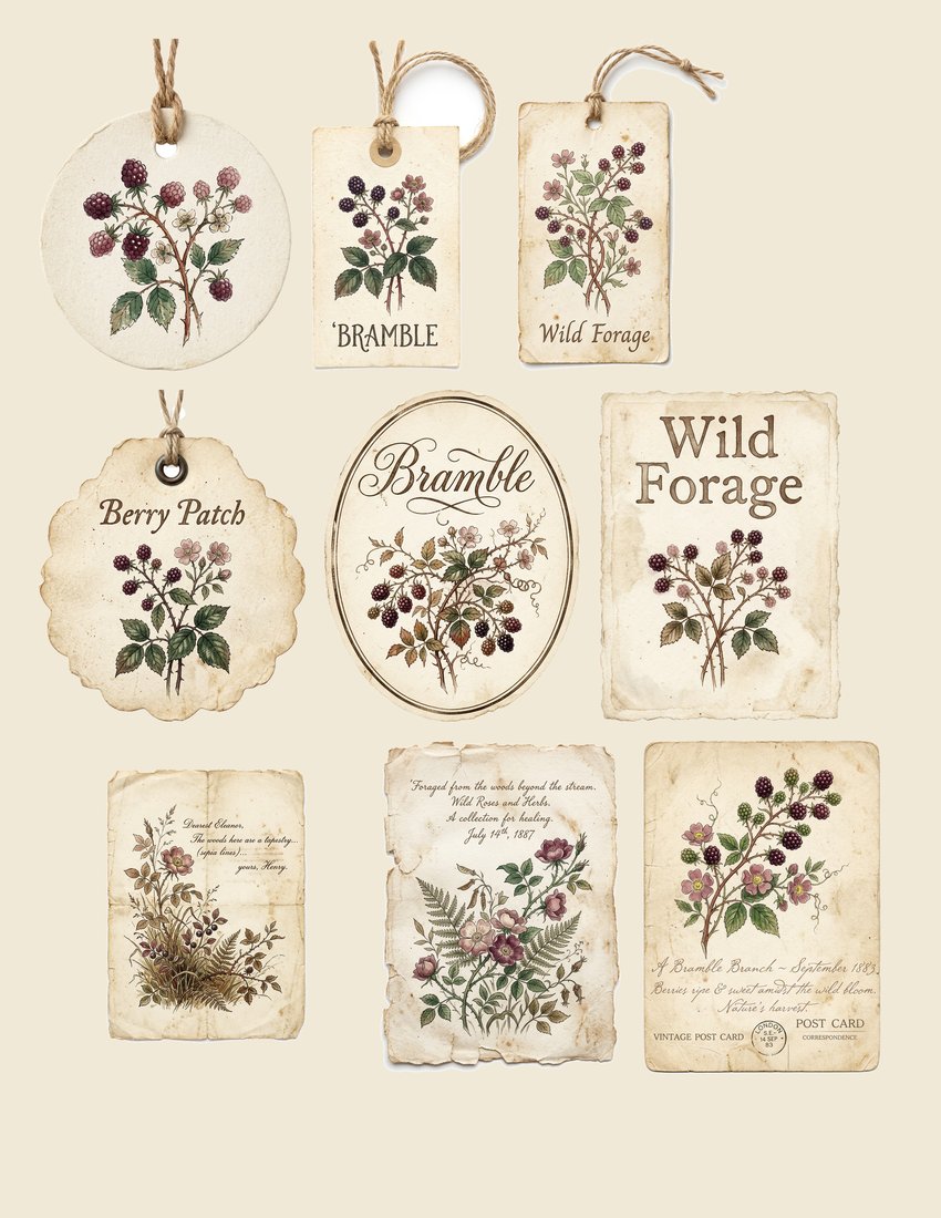 Berry Bramble Junk Journal Kit | Vintage Woodland Foraging Ephemera | Digital Download