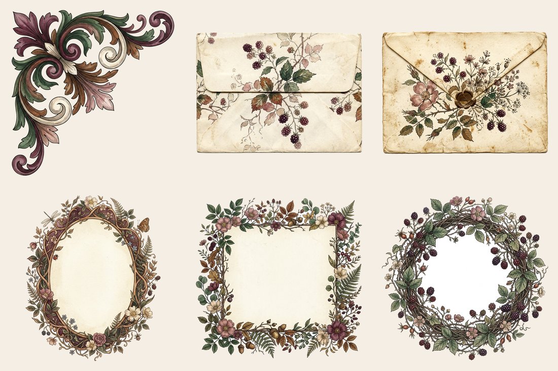 Berry Bramble Junk Journal Kit | Vintage Woodland Foraging Ephemera | Digital Download