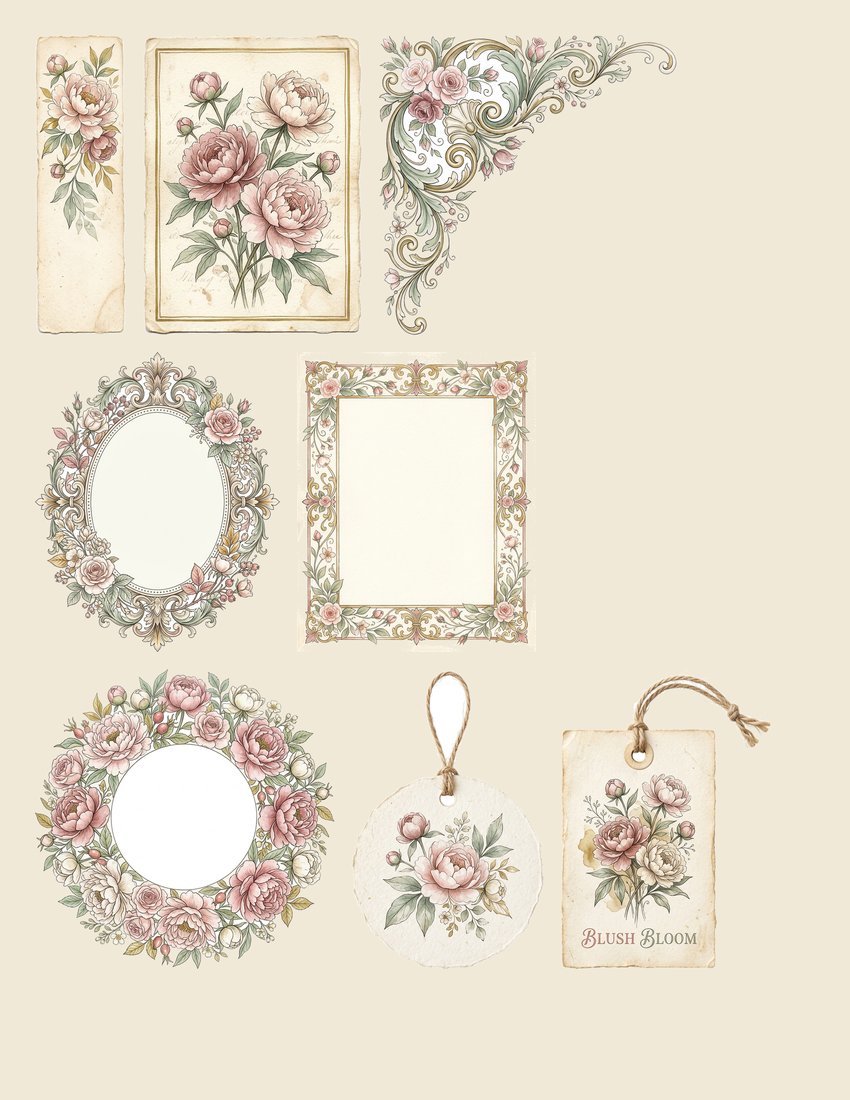 Blush Peony Junk Journal Kit | Vintage Floral Ephemera & Crafts | Digital Download