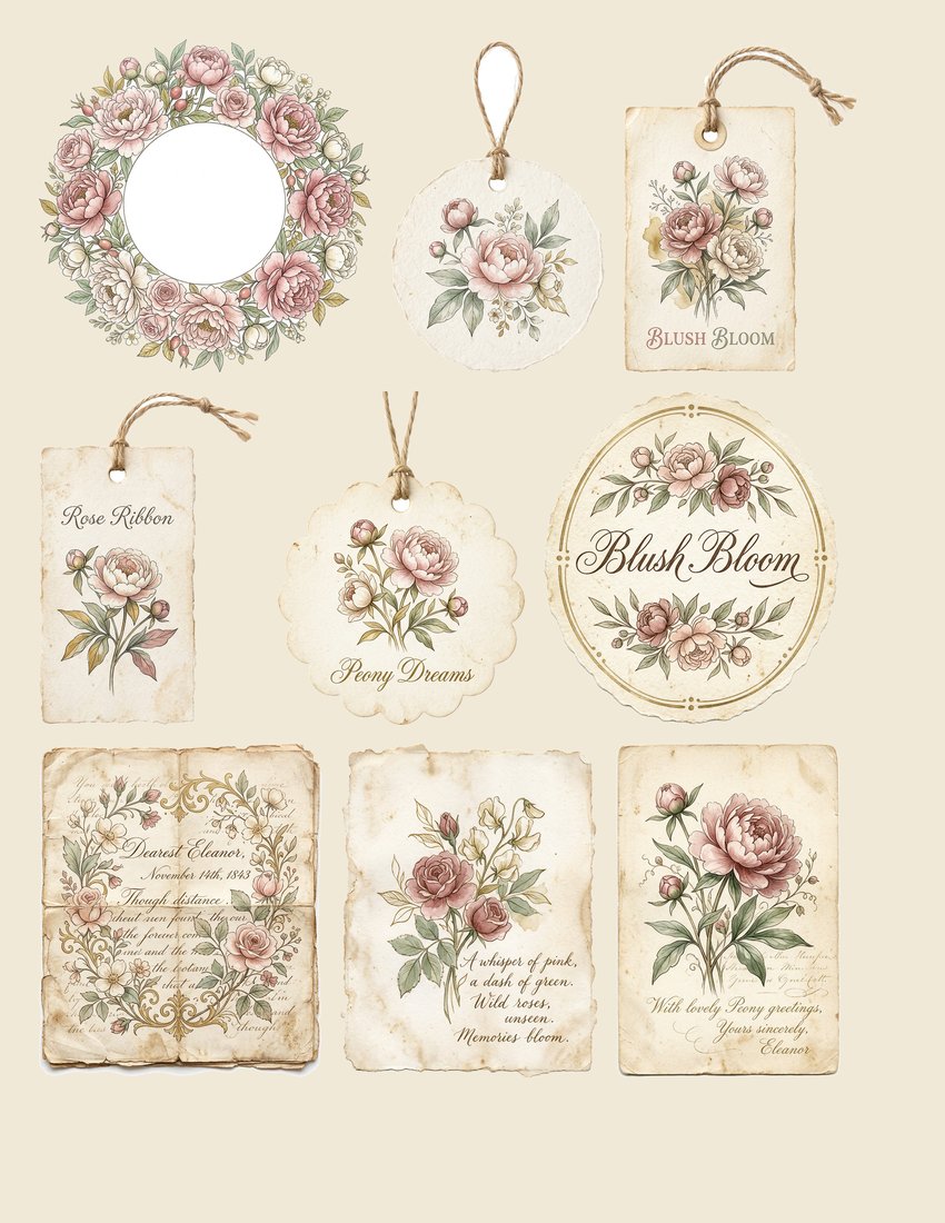 Blush Peony Junk Journal Kit | Vintage Floral Ephemera & Crafts | Digital Download