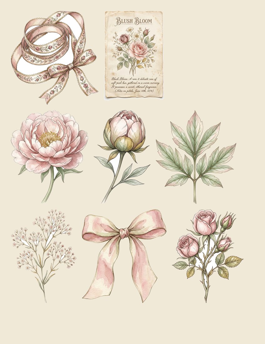 Blush Peony Junk Journal Kit | Vintage Floral Ephemera & Crafts | Digital Download