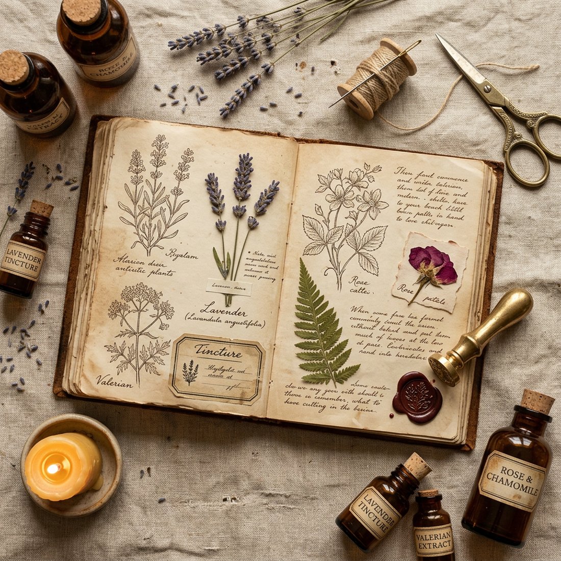 植物藥房 Junk Journal 套組 | 60+ 款復古草本拼貼素材 + 可列印工作紙 | Cottagecore 魔法藥草書 | 電子下載