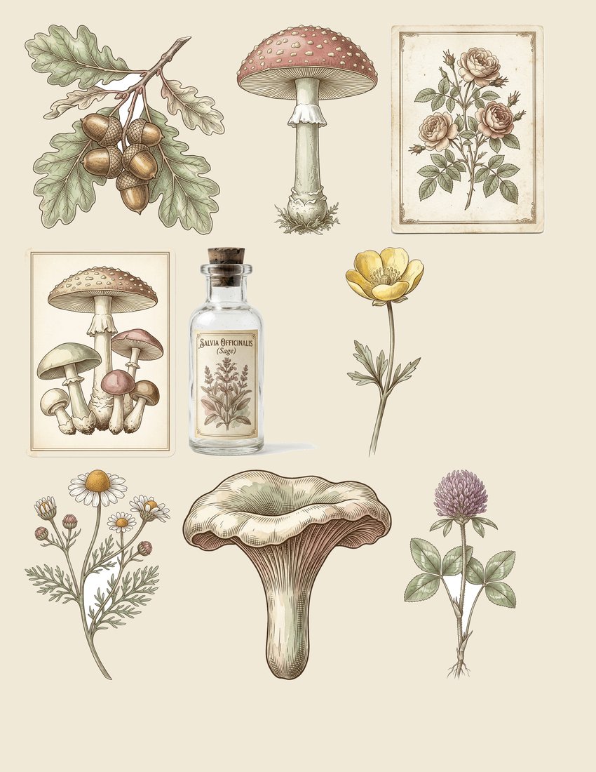 Botanical Apothecary Junk Journal Kit | 60+ Vintage Herbal Ephemera + Printable Sheets | Cottagecore Grimoire | Digital Download
