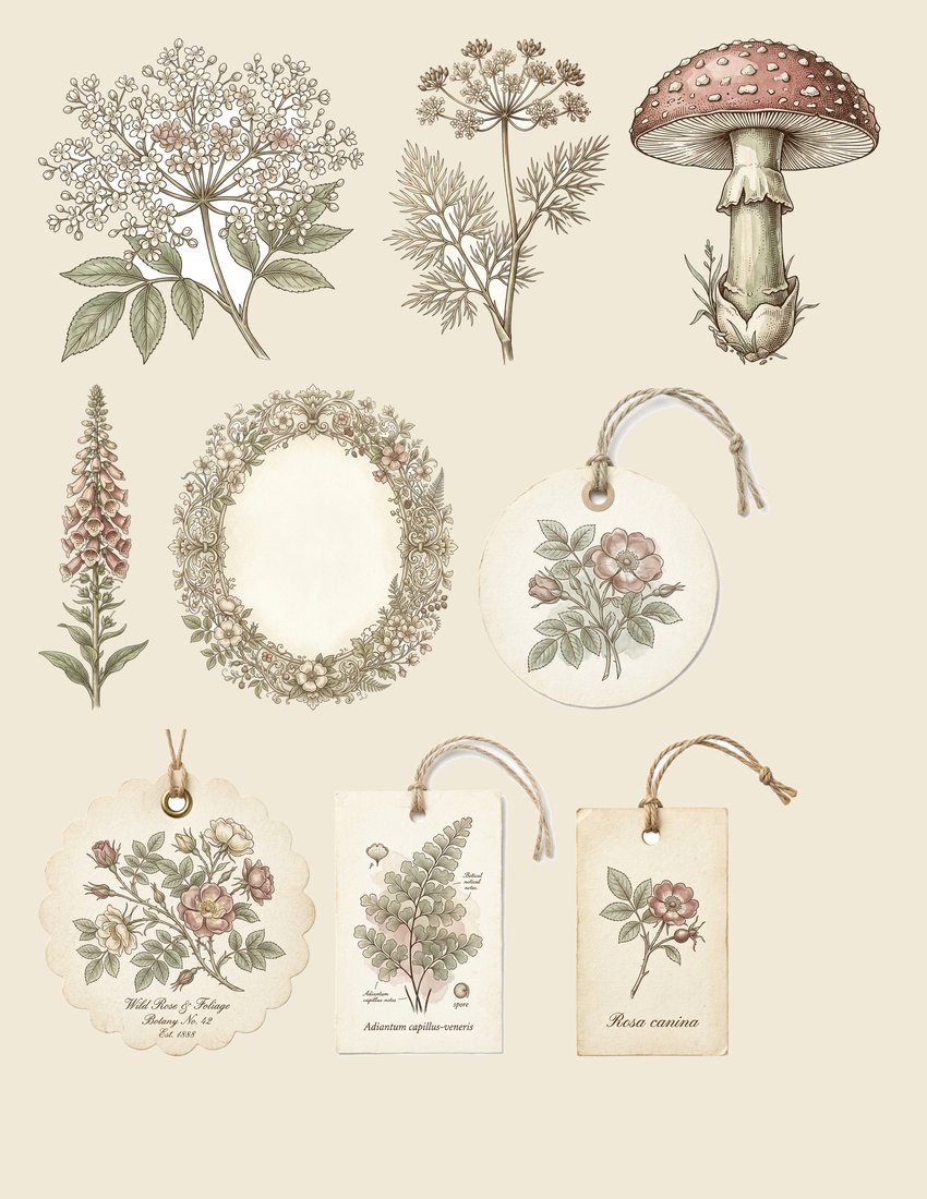 Botanical Apothecary Junk Journal Kit | 60+ Vintage Herbal Ephemera + Printable Sheets | Cottagecore Grimoire | Digital Download