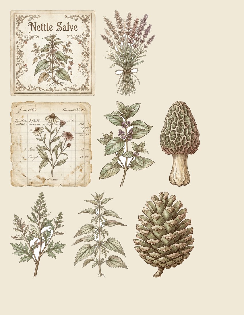 Botanical Apothecary Junk Journal Kit | 60+ Vintage Herbal Ephemera + Printable Sheets | Cottagecore Grimoire | Digital Download