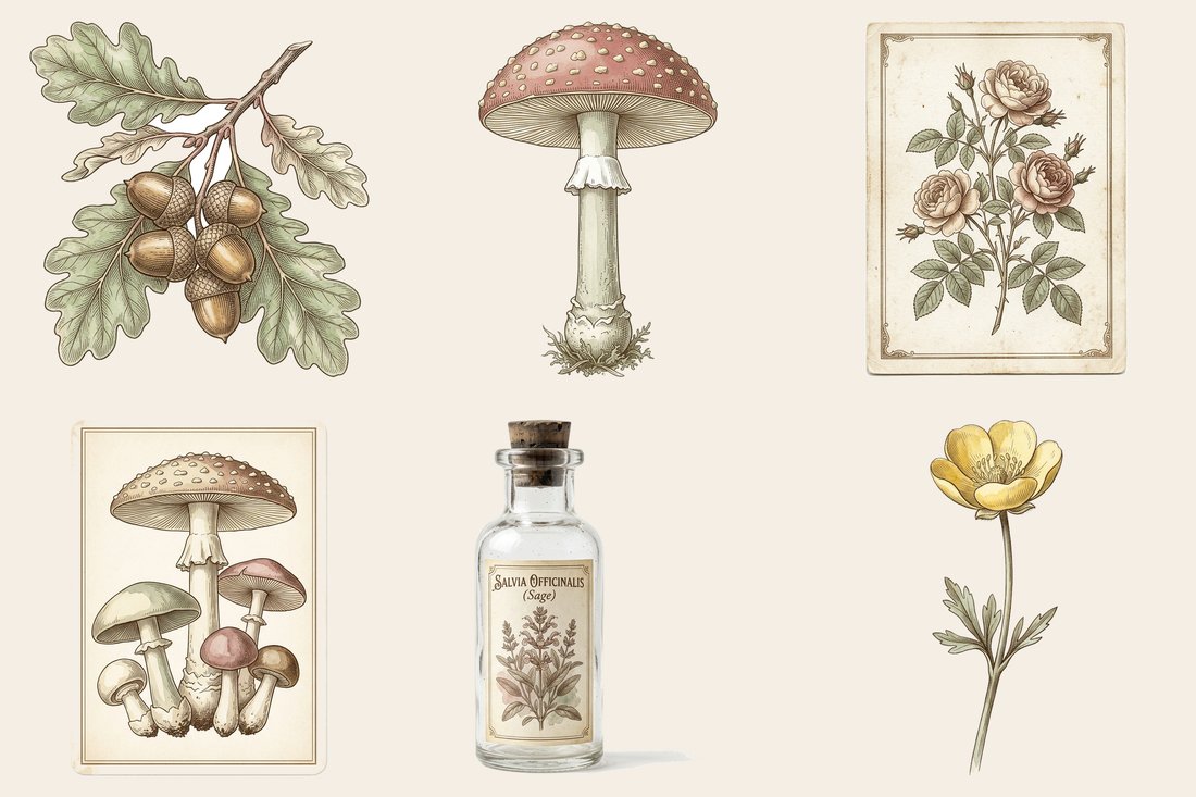 Botanical Apothecary Junk Journal Kit | 60+ Vintage Herbal Ephemera + Printable Sheets | Cottagecore Grimoire | Digital Download